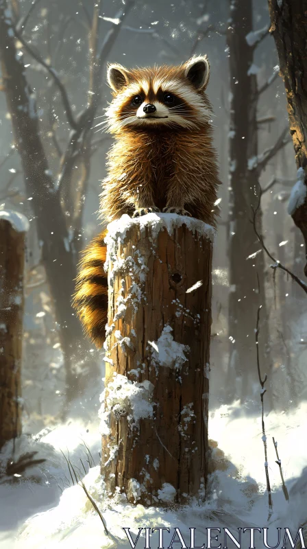 Wild Raccoon in Winter Scene AI Image