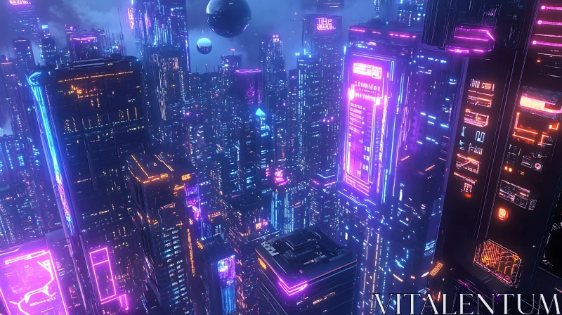 Cyberpunk Skyscraper Filled Neonic Urban Night Scene AI Image