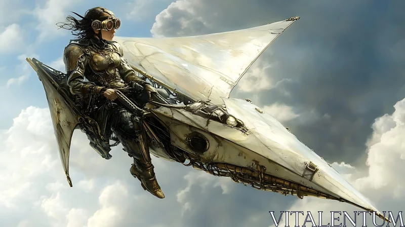 AI ART Futuristic Steampunk Air Travel with Female Aviator