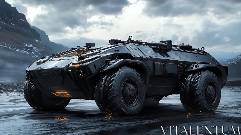 Advanced Armored Vehicle in a Mountainous Landscape AI Image