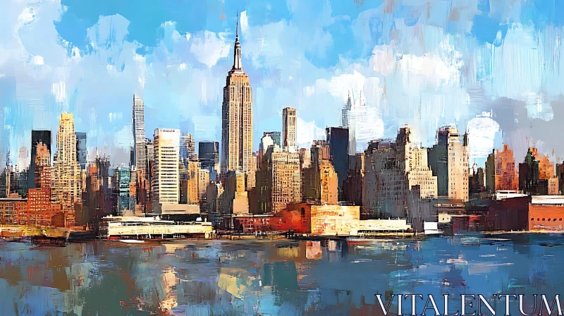 Urban Landscape Art with Skyscrapers and Blue Sky AI Image