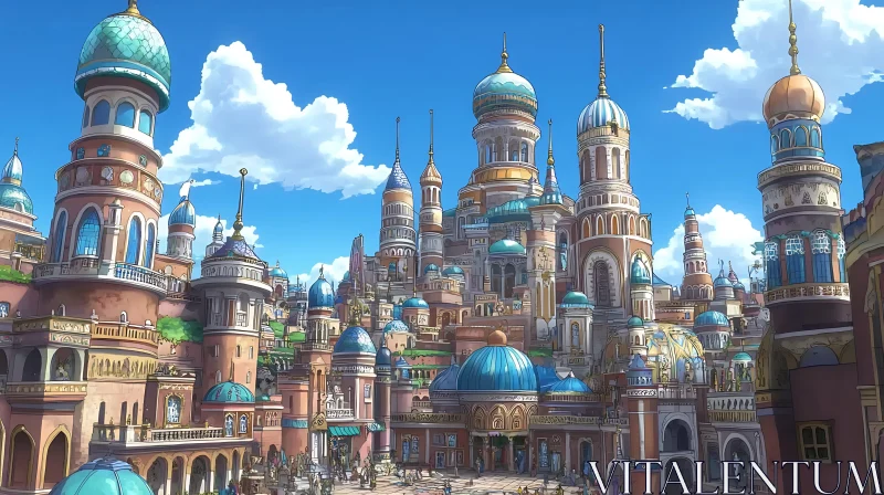 Ornate Towers under a Clear Blue Sky AI Image