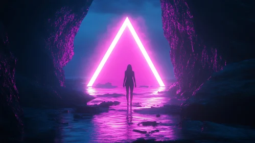 Neon Surrealism: Silhouette and Triangle in Cave