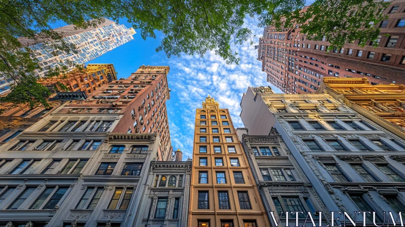 AI ART Urban Skyscrapers Reaching Toward Clear Blue Sky