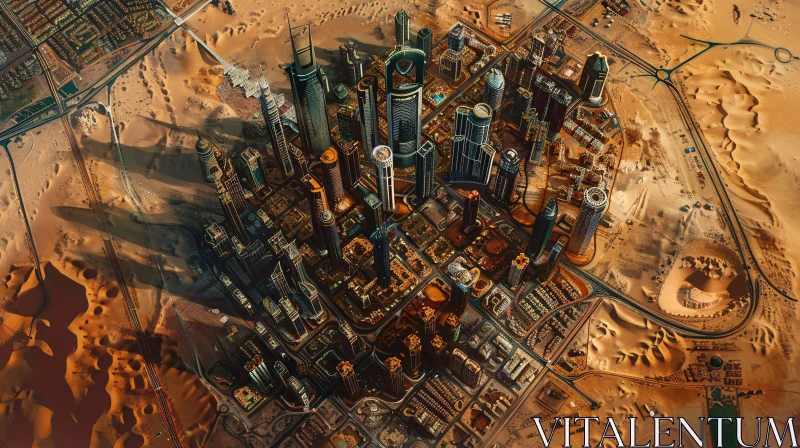 Modern Skyscrapers Against Desert Terrain AI Image