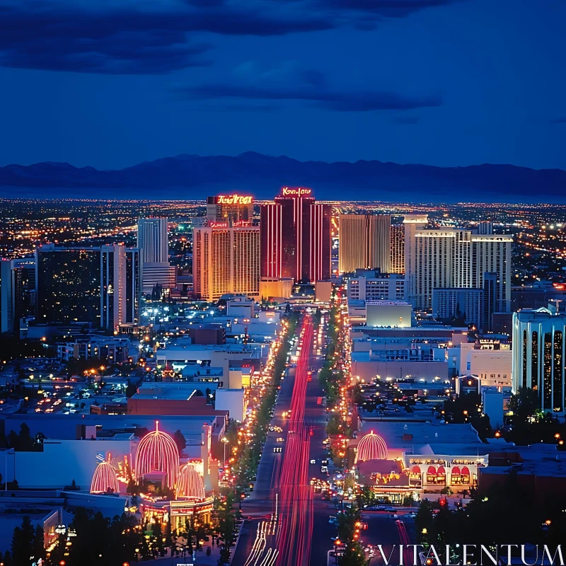 Urban Nightscape with Neon Lights and Bustling Streets AI Image