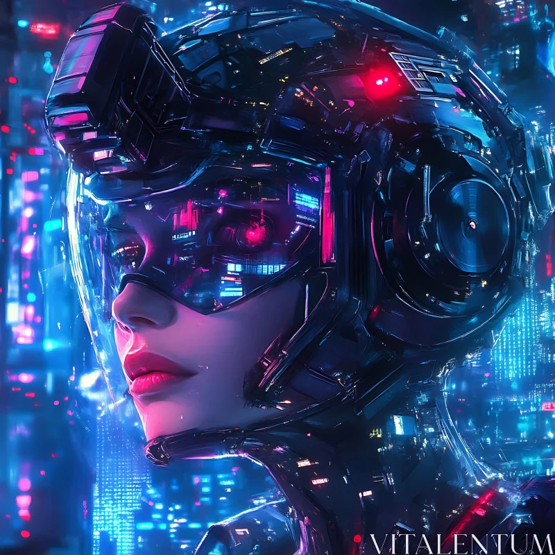 AI ART Neon-Cyber Cyborg with Translucent Helmet