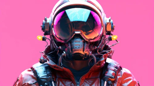 Neon-Lit Astronaut with Reflective Visor