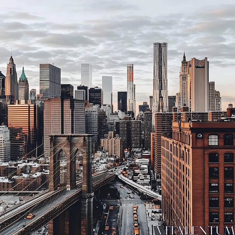 Iconic NYC Cityscape Featuring Skyscrapers and Brooklyn Bridge AI Image