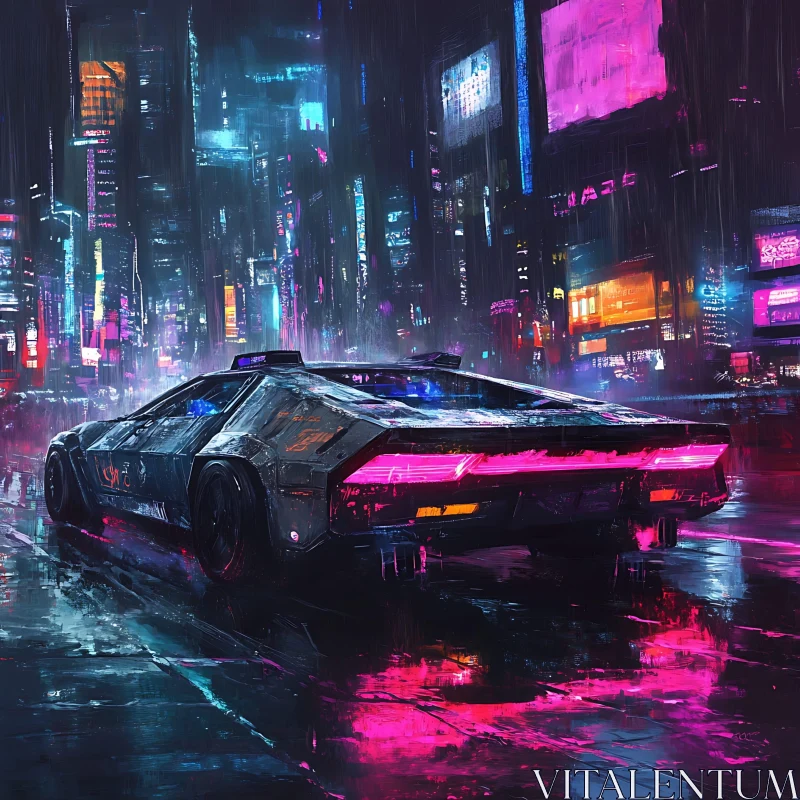 Cyberpunk Car in the City at Night AI Image