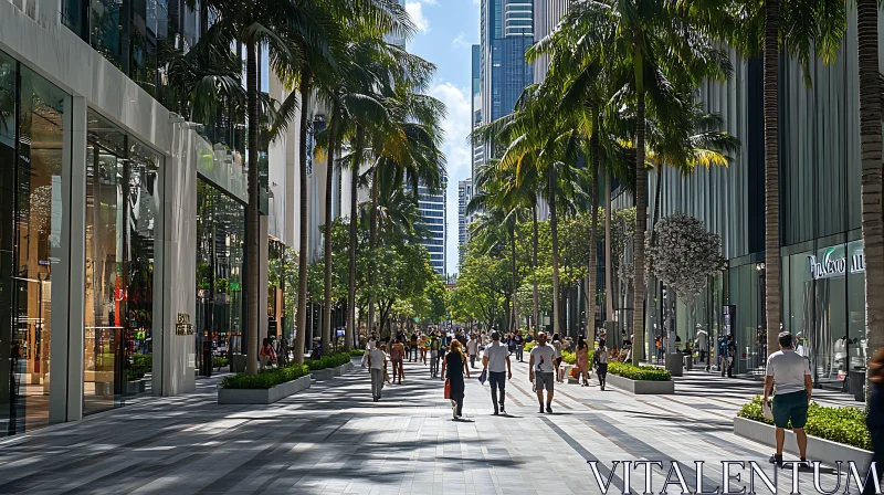 AI ART Urban Pedestrian Walkway with Palm Trees