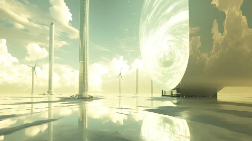 Surreal Futuristic World: Glass Towers and Light Vortex