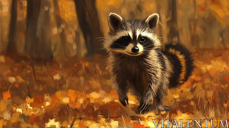 Playful Raccoon in Fall AI Image