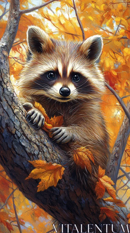 AI ART Raccoon Amidst Autumn Leaves