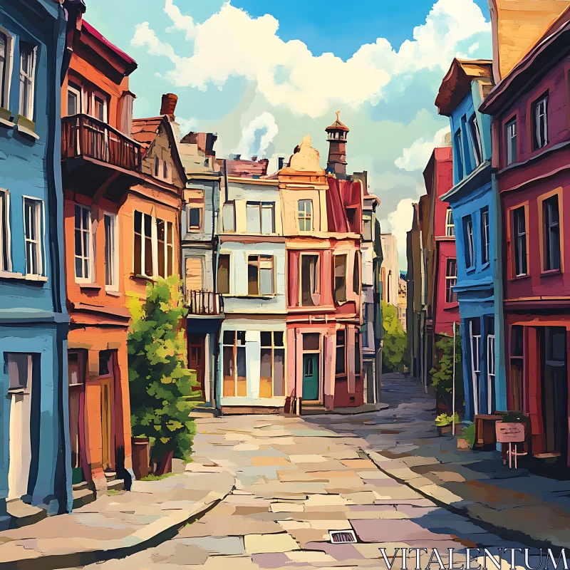 Picturesque Urban Street with Vibrant Architecture AI Image