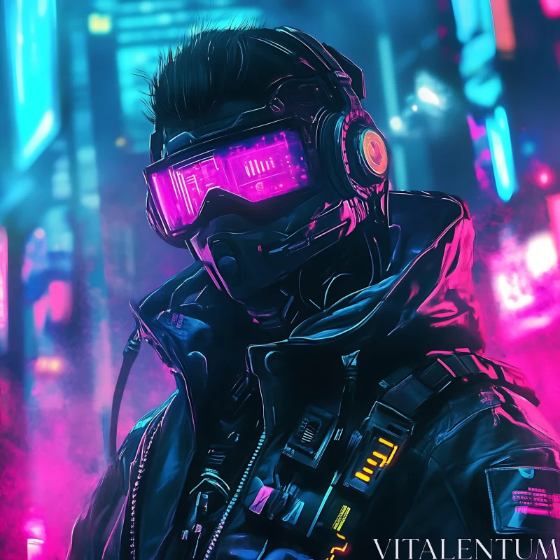 AI ART Cyberpunk Neon Character in Futuristic City