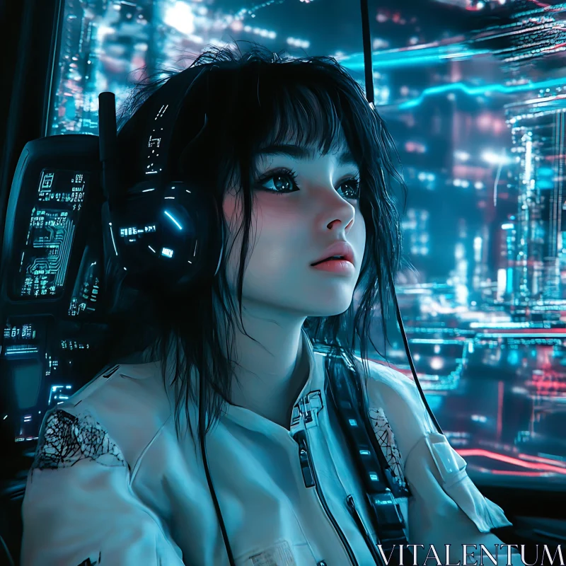 AI ART Cybernetic Female in Blue Futuristic Environment