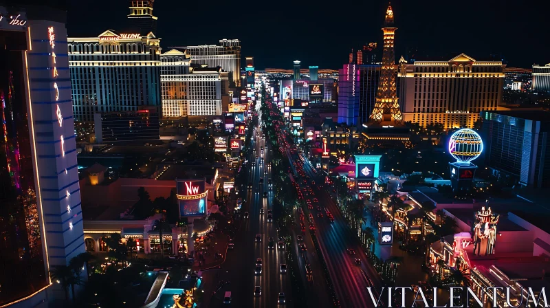 Lively Night in Las Vegas with Illuminated Strip AI Image