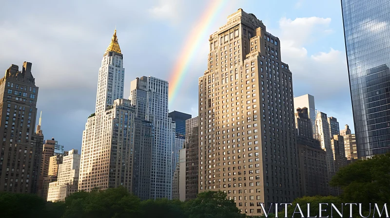 Urban Skyline with Rainbow AI Image