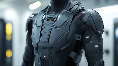 High-Tech Black Armor Suit on a Cyborg