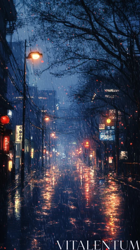 Urban Night Scene in the Rain AI Image