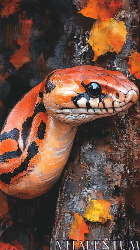 Vibrant Snake in Autumn Scene AI Image