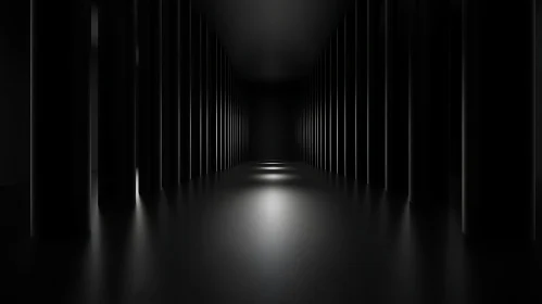 Enigmatic Dark Hallway with Symmetric Columns