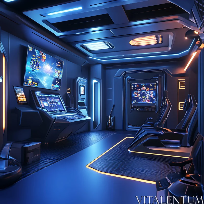 High-Tech Futuristic Gaming and Control Room AI Image