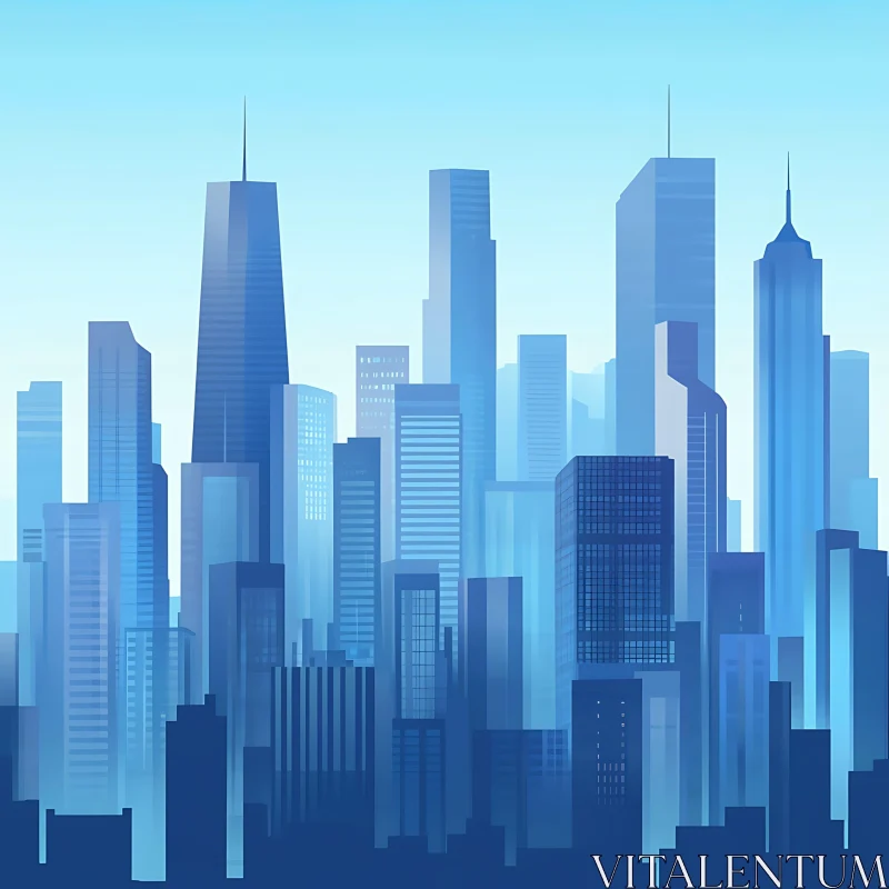 Urban Cityscape Illustration in Blue Tones AI Image