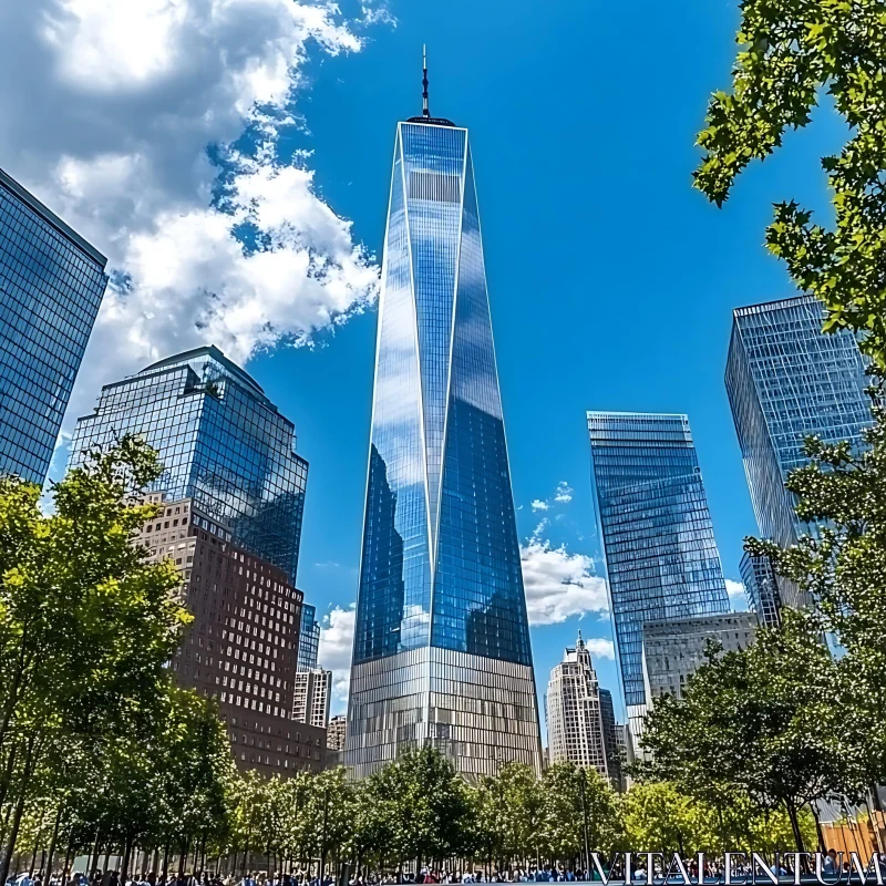 Modern Skyscraper in a Vibrant City Environment AI Image