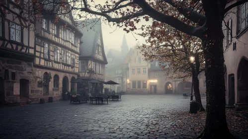 Foggy Old Town Street with Serene Ambiance