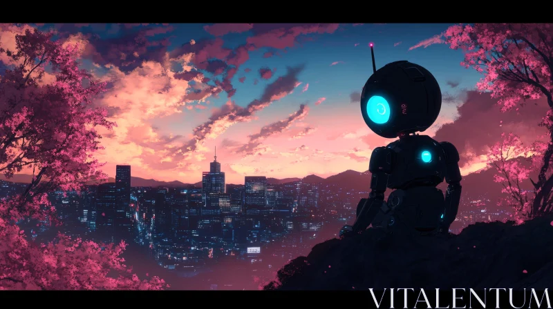 AI ART Robot Contemplating City at Dusk