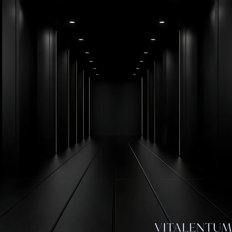 AI ART Minimalist Black Hallway with Subtle Overhead Lighting