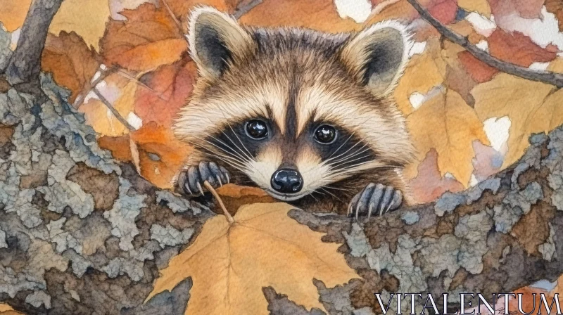 AI ART Autumnal Raccoon Peek