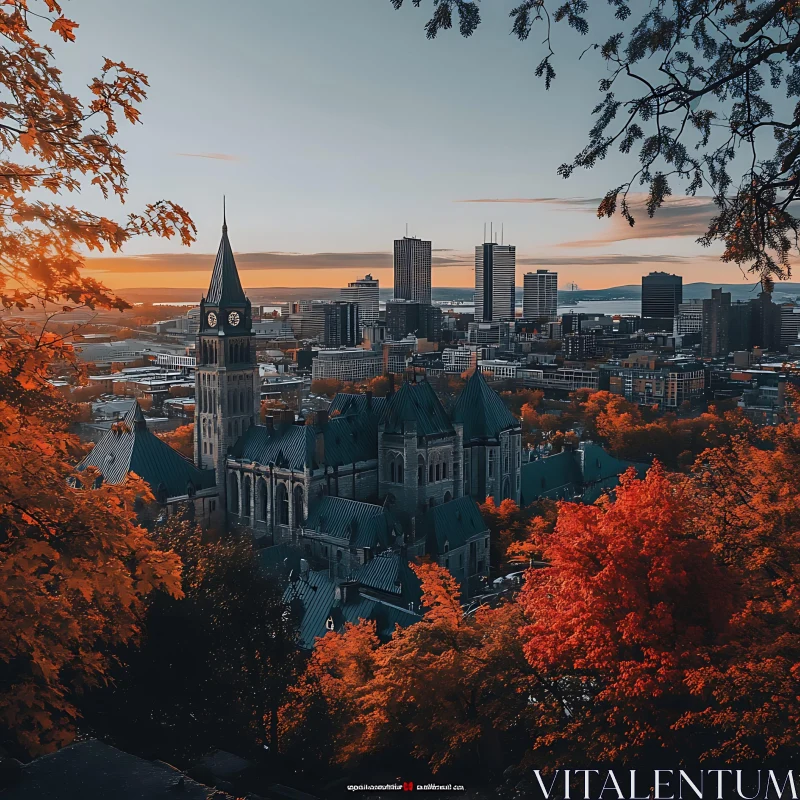 AI ART Historic Clock Tower Amidst Autumnal Cityscape