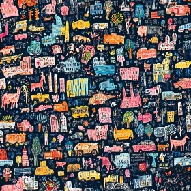 Vibrant Urban Illustration with City and Animals