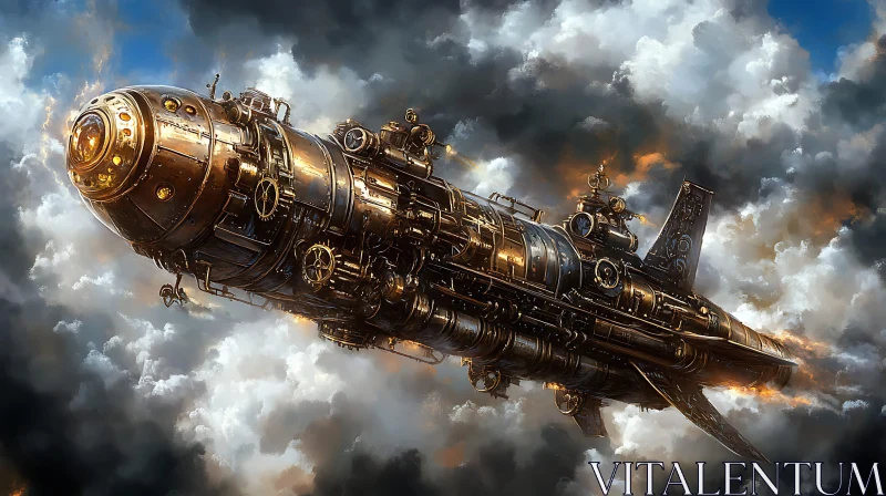 Futuristic Steampunk Ship in the Sky AI Image