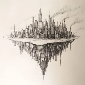 Reflective Cityscape Drawing