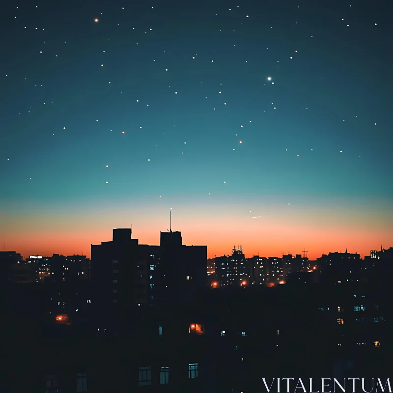 Twilight Cityscape with Starry Sky AI Image