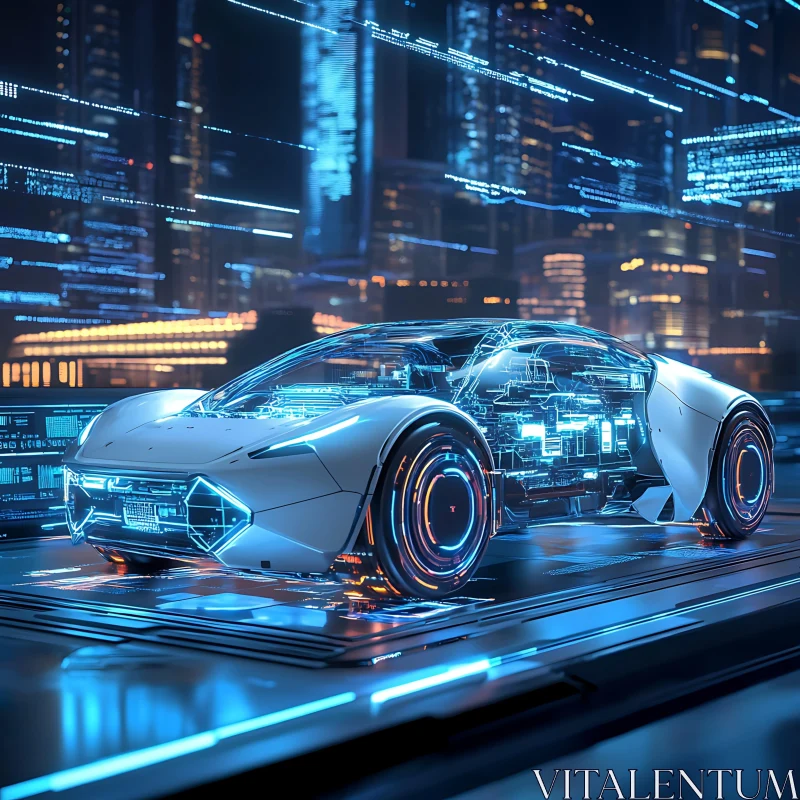 AI ART Advanced Futuristic Car Design with Neon Cityscape