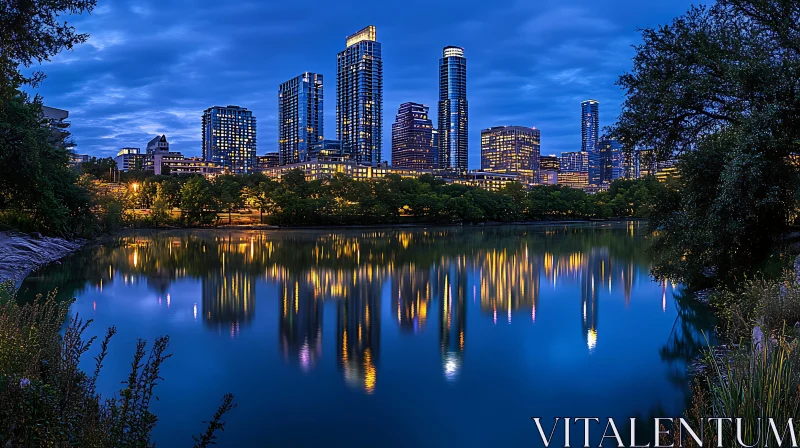 AI ART Urban Skyline with Waterfront Reflections at Dusk