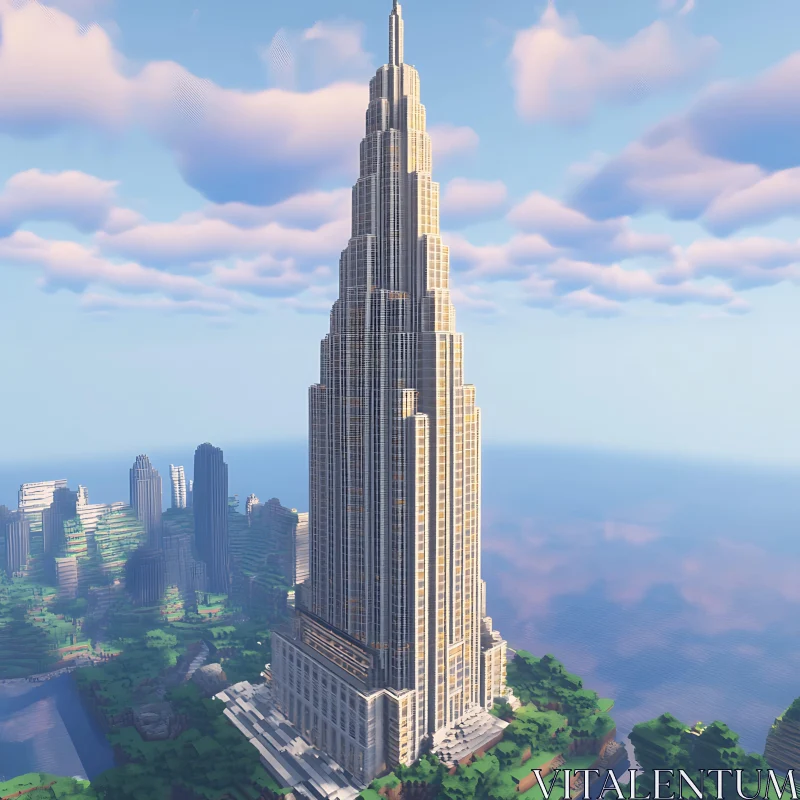 AI ART Majestic Minecraft Skyscraper in Lush City Environment