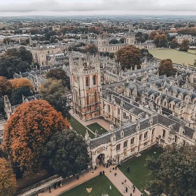 Gothic Cathedral in Autumn Aerial View