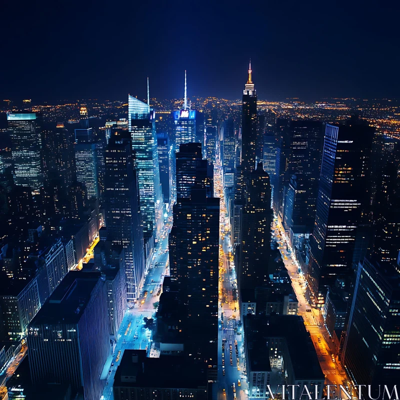 Illuminated City Skyscrapers at Night AI Image