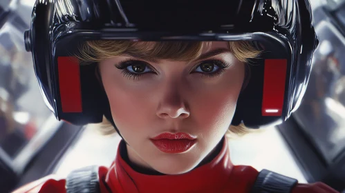 Intense Gaze of a Female Spaceship Pilot