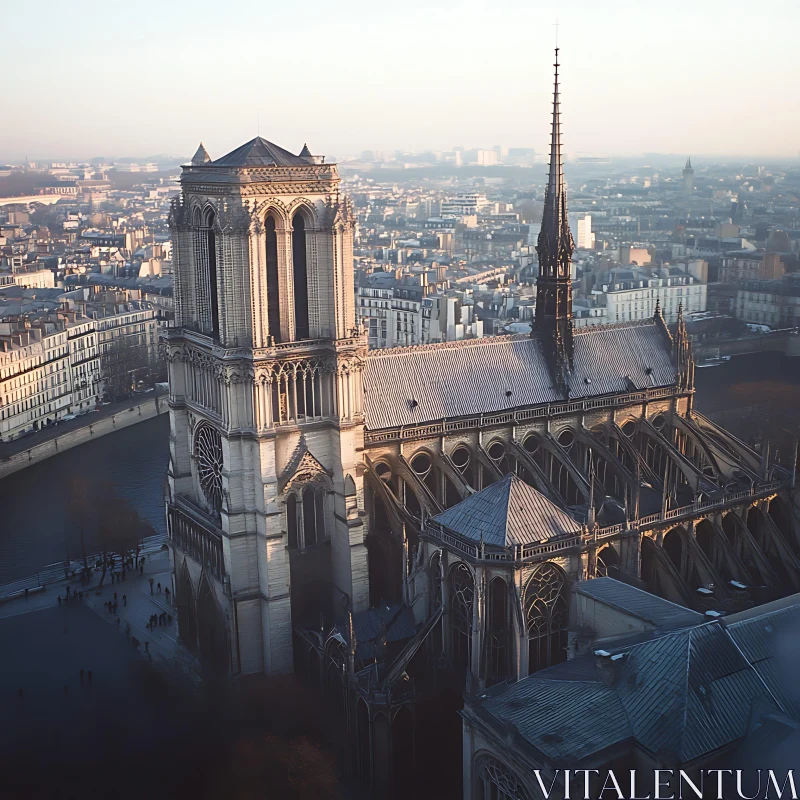 Majestic Gothic Cathedral Overlooking the City AI Image