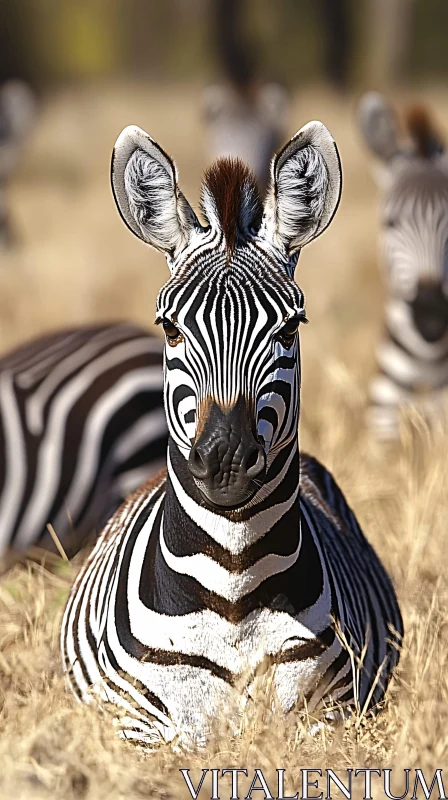 Zebra Stripes in Golden Grass AI Image