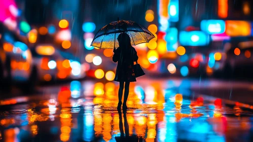 Neon-lit Rainy Street Scene