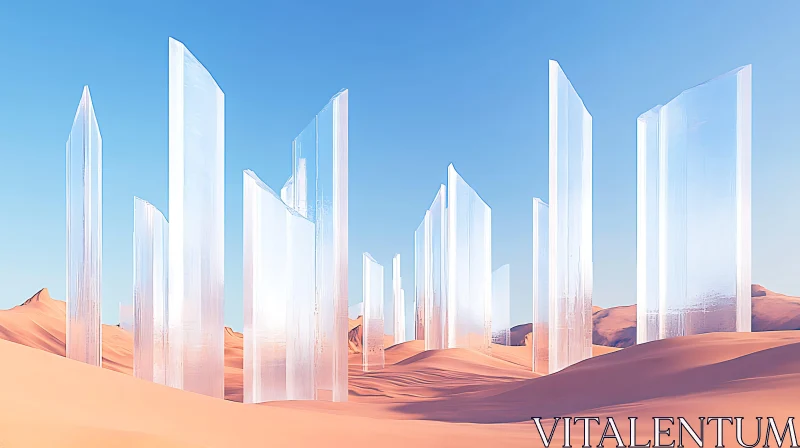 AI ART Abstract Glass Towers in Desert Landscape