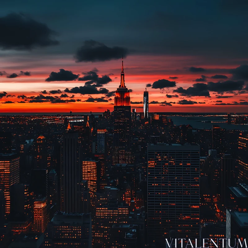 Skyline at Sunset with Vibrant City Lights AI Image